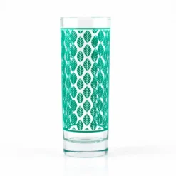 Outlet ⌛ BarMan BarConic® Collins Glass - Dark Green Retro Leaves Pattern - 9.5 Ounce 👍