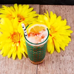 Outlet ⌛ BarMan BarConic® Collins Glass - Dark Green Retro Leaves Pattern - 9.5 Ounce 👍 -Barman Sales Store Barconic retro green leaves scene2 700x700