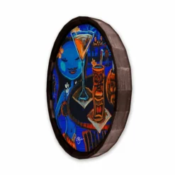 Best Pirce ⌛ BarMan Blue Hula Wood Barrel Top Sign/Clock 🤩 -Barman Sales Store BarrelTop SideAngledView BT KC BARR CB HULA 700x700