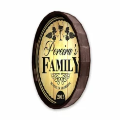 Best Sale 🔔 BarMan Custom Wood Barrel Top Sign – Family 😉 -Barman Sales Store BarrelTop SideAngledView LG BT KC BARR SIGN FAMILY 700x700
