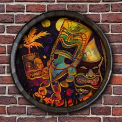 Coupon ⭐ BarMan Tiki Fire Night Wood Barrel Top Sign/Clock 👍 -Barman Sales Store BarrelTop StraightFlatView BT KC BARR CB FIRE 700x700