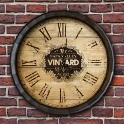 Best Pirce 👏 BarMan Large Vineyard Roman Numeral Wood Barrel Top Clock 😀 -Barman Sales Store BarrelTop StraightFlatView LG BARR CLOCK ROMAN 700x700