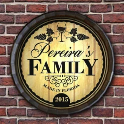 Best Sale 🔔 BarMan Custom Wood Barrel Top Sign – Family 😉 -Barman Sales Store BarrelTop StraightFlatView LG BT KC BARR SIGN FAMILY 700x700