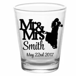 Best Pirce 🔔 BarMan CUSTOMIZABLE - 1.75oz Clear Shot Glass - Mr & Mrs Cute Silhouette ✔️