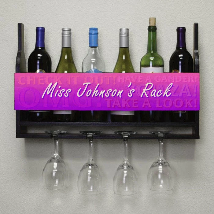 Outlet 🤩 BarMan CUSTOMIZABLE Wall Mounted Wine Bottle & Glass Hanging Shelf W/ Fun Pink Plaque 😉 2 Outlet 🤩 BarMan CUSTOMIZABLE Wall Mounted Wine Bottle & Glass Hanging Shelf W/ Fun Pink Plaque 😉 - Image 2