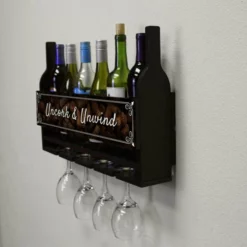 Best deal ๐ BarMan Wall Mounted Wine Bottle & Glass Hanging Shelf W/ Uncork & Unwind Plaque ๐ 8 Best deal ๐ BarMan Wall Mounted Wine Bottle & Glass Hanging Shelf W/ Uncork & Unwind Plaque ๐ -Barman Sales Store customizable wall wine glass hanging shelf bottles glasses side corks 700x700