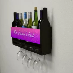 Outlet 🤩 BarMan CUSTOMIZABLE Wall Mounted Wine Bottle & Glass Hanging Shelf W/ Fun Pink Plaque 😉 9 Outlet 🤩 BarMan CUSTOMIZABLE Wall Mounted Wine Bottle & Glass Hanging Shelf W/ Fun Pink Plaque 😉 -Barman Sales Store customizable wall wine glass hanging shelf bottles glasses side miss 700x700