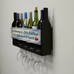 Discount 🤩 BarMan Wall Mounted Wine Bottle & Glass Hanging Shelf W/ White 🎅 Christmas Plaque 👍 -Barman Sales Store customizable wall wine glass hanging shelf bottles glasses side xmas 700x700