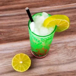 Cheap ✔️ BarMan BarConic® Collins Glass- Tropical Leaves Pattern - 9.5 Ounce 😀 -Barman Sales Store green leaf collins scene 3 700x700