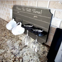 Best Pirce ✨ BarMan "How To Tell Time" Coffee Mug And Wine Glass Holder - Painted Background (Multiple Color Options) 🎉 -Barman Sales Store how to tell time coffee tea wine cup holder sign rack painted gray peeling 700x700