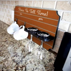 Best Pirce ✨ BarMan "How To Tell Time" Coffee Mug And Wine Glass Holder - Painted Background (Multiple Color Options) 🎉 -Barman Sales Store how to tell time coffee tea wine cup holder sign rack painted orange 700x700