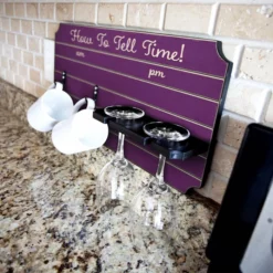 Best Pirce ✨ BarMan "How To Tell Time" Coffee Mug And Wine Glass Holder - Painted Background (Multiple Color Options) 🎉 -Barman Sales Store how to tell time coffee tea wine cup holder sign rack painted purple 700x700