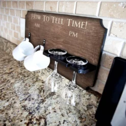 Promo 😍 BarMan "How To Tell Time" Coffee Mug And Wine Glass Holder - Rustic Background (Hardware Included) 🤩 -Barman Sales Store how to tell time coffee tea wine cup holder sign rack rustic black 700x700