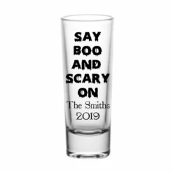 Coupon 👍 BarMan CUSTOMIZABLE - 2oz Tall Clear Shot Glass - 🧛 Halloween- Say Boo And Scary On 💯 -Barman Sales Store lg gw 1904 tcl ayn scaryon web3 700x700