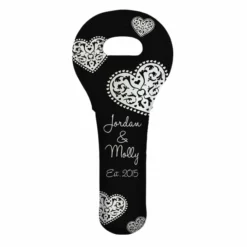 Deals 💯 BarMan ADD YOUR NAME Wine Totes - Heart Pattern - Several Color Options ✔️ -Barman Sales Store lg wt 67 hearts add your name custom wine bottle tote black 700x700