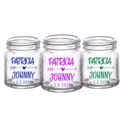 Best Sale 🥰 BarMan CUSTOMIZABLE - 2oz Clear Mini Mason Jar Shot Glass - Heart Arrow ⌛ -Barman Sales Store mini mason heart arrow web trio 700x700