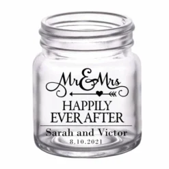 Deals 😍 BarMan CUSTOMIZABLE - 2oz Clear Mini Mason Jar Shot Glass - Mr. And Mrs. Happily 🎁