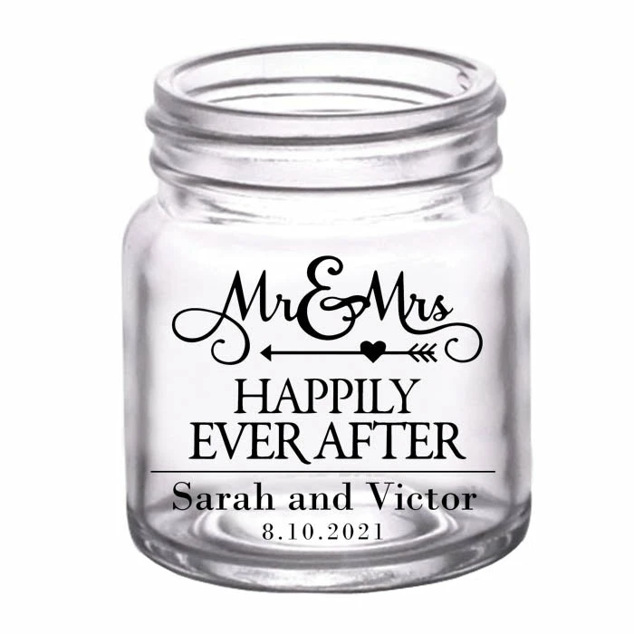 Deals 😍 BarMan CUSTOMIZABLE - 2oz Clear Mini Mason Jar Shot Glass - Mr. And Mrs. Happily 🎁 1 Deals 😍 BarMan CUSTOMIZABLE - 2oz Clear Mini Mason Jar Shot Glass - Mr. And Mrs. Happily 🎁