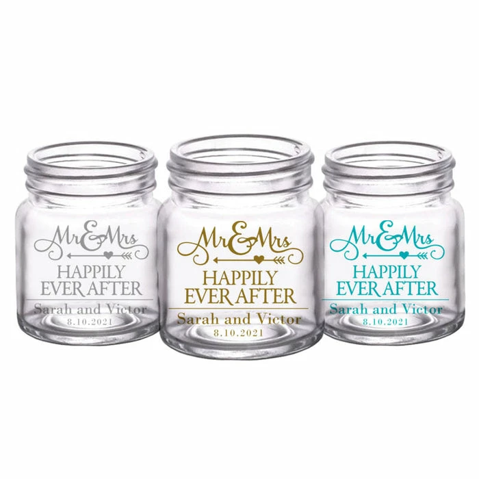 Deals 😍 BarMan CUSTOMIZABLE - 2oz Clear Mini Mason Jar Shot Glass - Mr. And Mrs. Happily 🎁 3 Deals 😍 BarMan CUSTOMIZABLE - 2oz Clear Mini Mason Jar Shot Glass - Mr. And Mrs. Happily 🎁 - Image 3