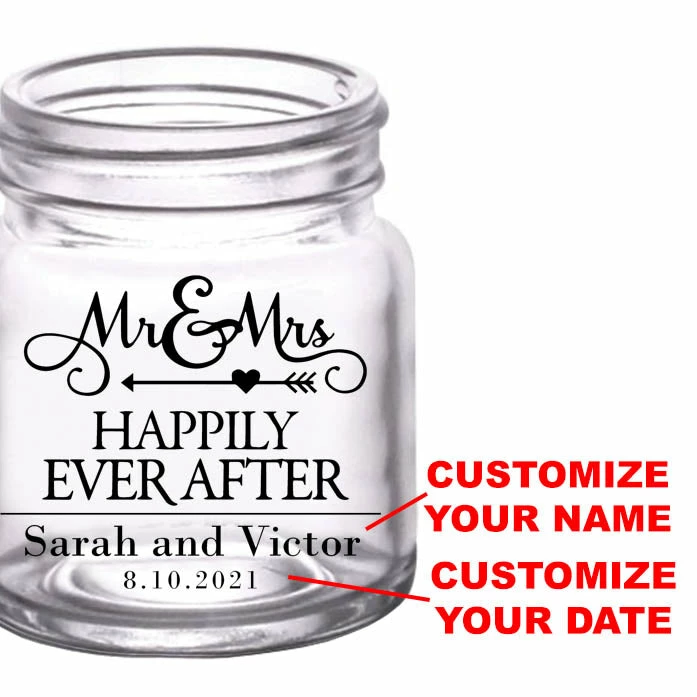 Deals 😍 BarMan CUSTOMIZABLE - 2oz Clear Mini Mason Jar Shot Glass - Mr. And Mrs. Happily 🎁 2 Deals 😍 BarMan CUSTOMIZABLE - 2oz Clear Mini Mason Jar Shot Glass - Mr. And Mrs. Happily 🎁 - Image 2