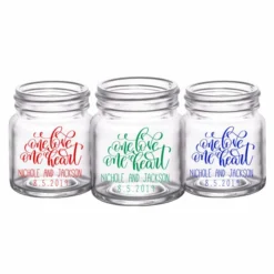 Best Sale 🔔 BarMan CUSTOMIZABLE - 2oz Clear Mini Mason Jar Shot Glass - One Heart 🥰 -Barman Sales Store mini mason one love web trio 700x700